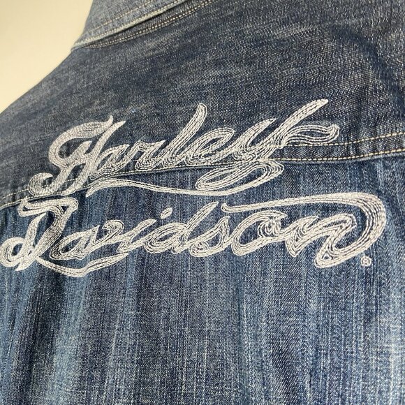 Harley Davidson Womens Embroidered Pearl Snap Button Beaded Denim Shirt Sz Small - Picture 10 of 12